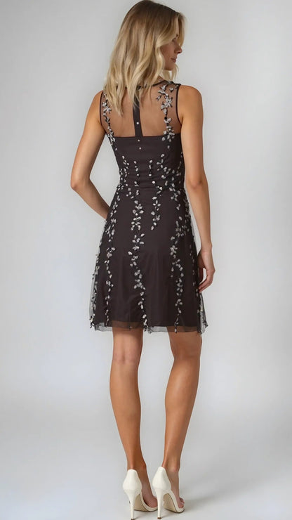 Tahari ASL Womens Hi-Low Illusion Neckline Embroidered Dress, Size 2