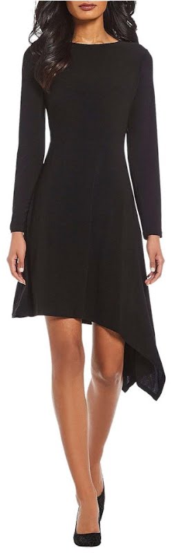 Adrianna Papell Long Sleeve Matte Jersey Dress with Asymmetrical Hemline, SZ 20W