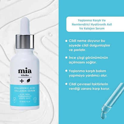 Mia Klinika Hyaluronic Acid and Collagen Face Serum - Anti-aging Moisturizing Skincare for Fine Wrinkle Reduction