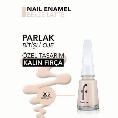 Flormar Nail Enamel - Beige Latte 305 | High Pigment, Long-Lasting