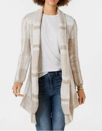 Style &amp; Co Petite Plaid Boucle Cardigan, Size PL