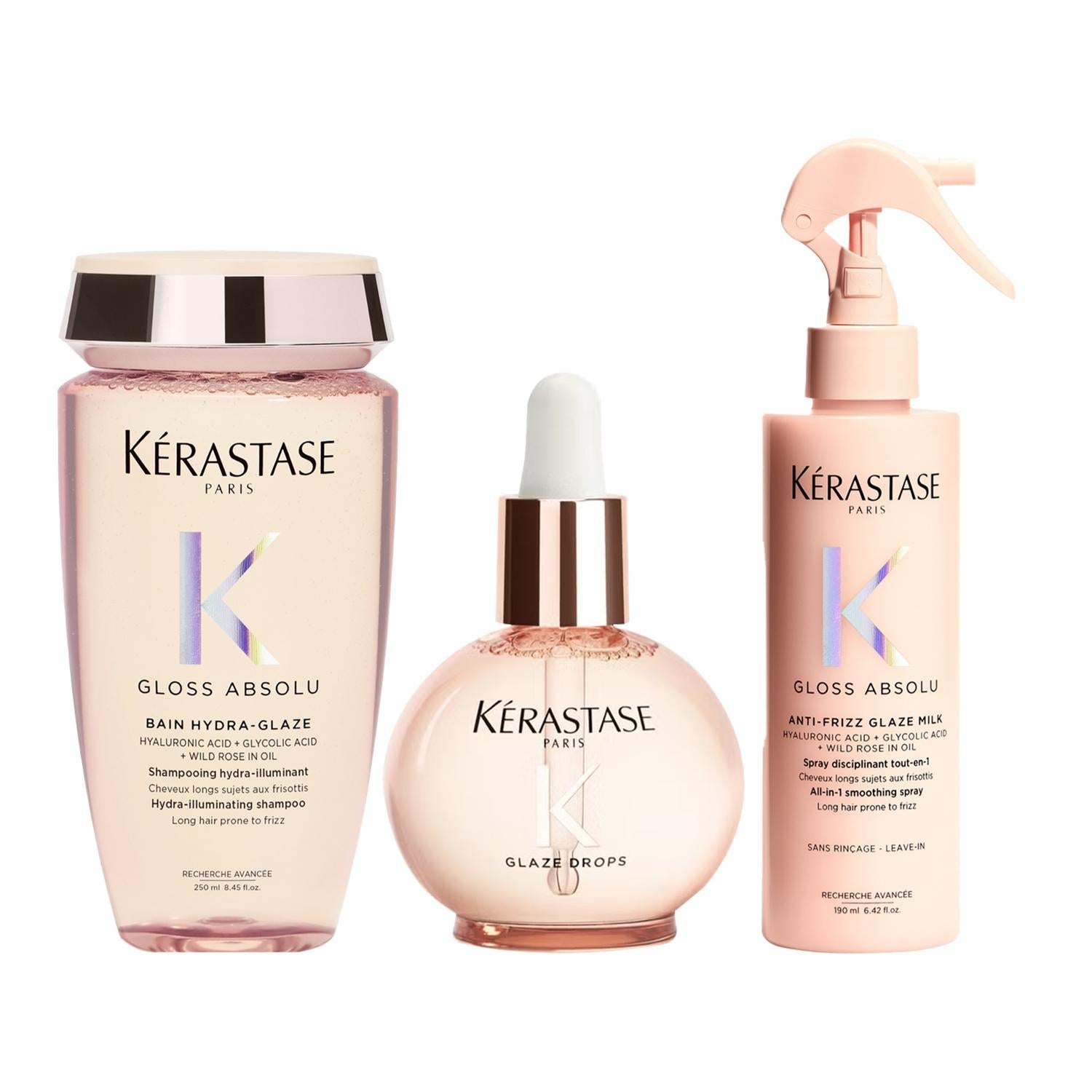Kerastase Anti-Frizz Shine &amp; Heat Protection Hair Care Set: Smooths Frizz, Enhances Shine, Shields from Heat, Complete 3-Piece Routine