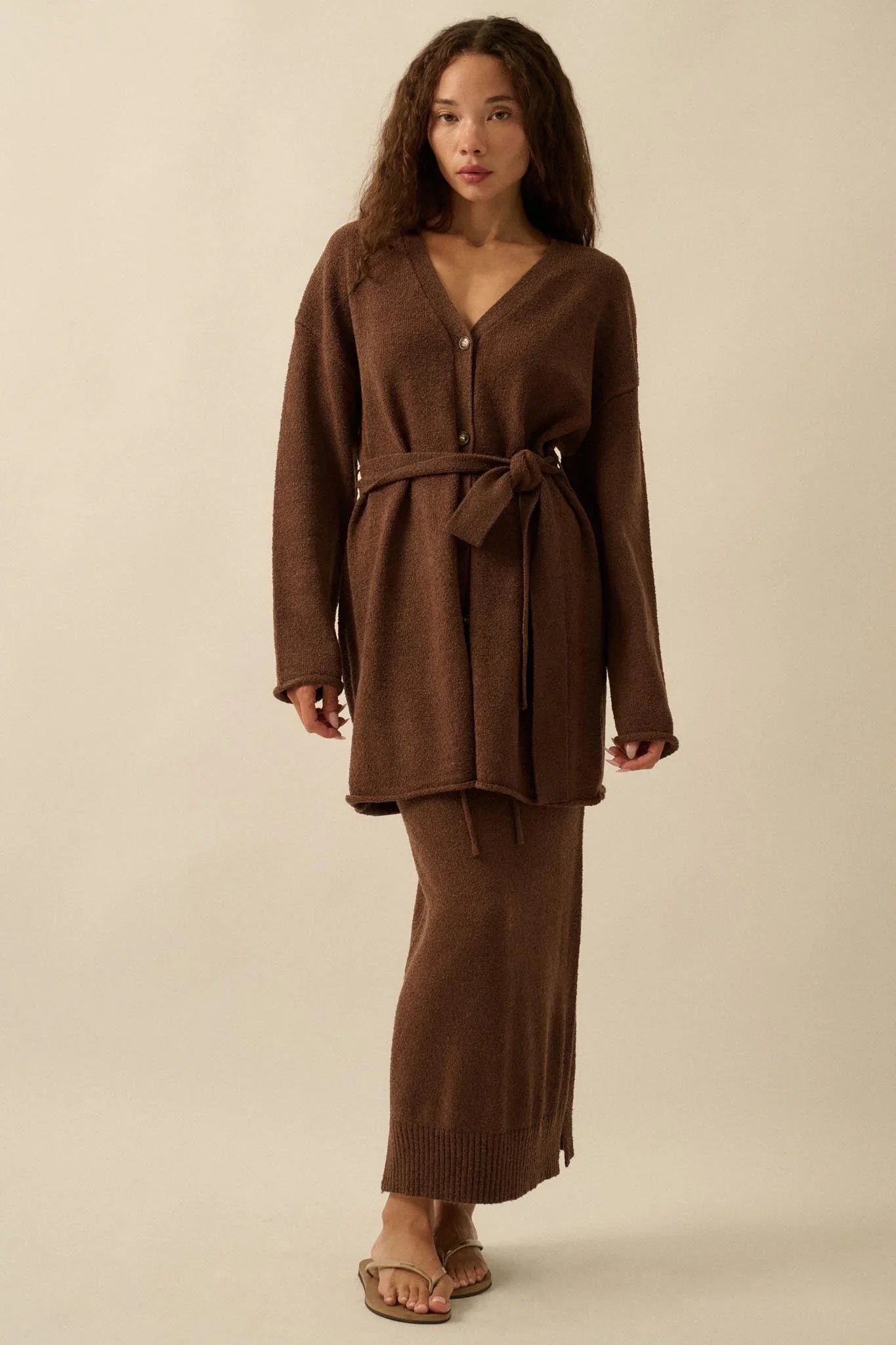 Promise the Label Belted Button-Front Cardigan