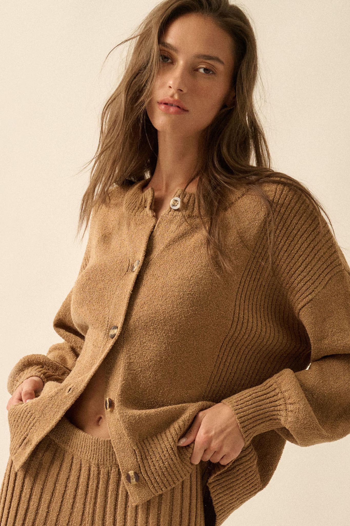 Promise the Label Textured Knit Buttoned Cardigan