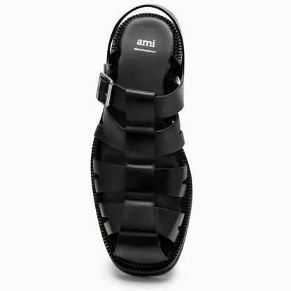 Ami Paris Black Fisherman Sandals In Leather