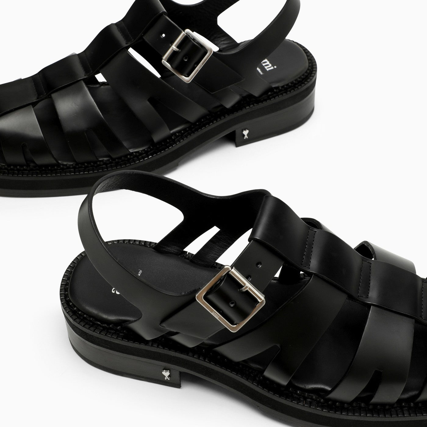 Ami Paris Black Fisherman Sandals In Leather