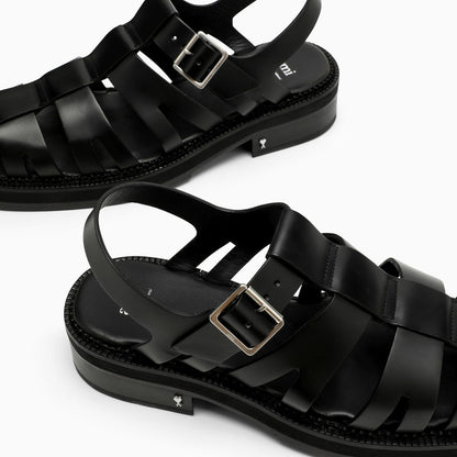 Ami Paris Black Fisherman Sandals In Leather