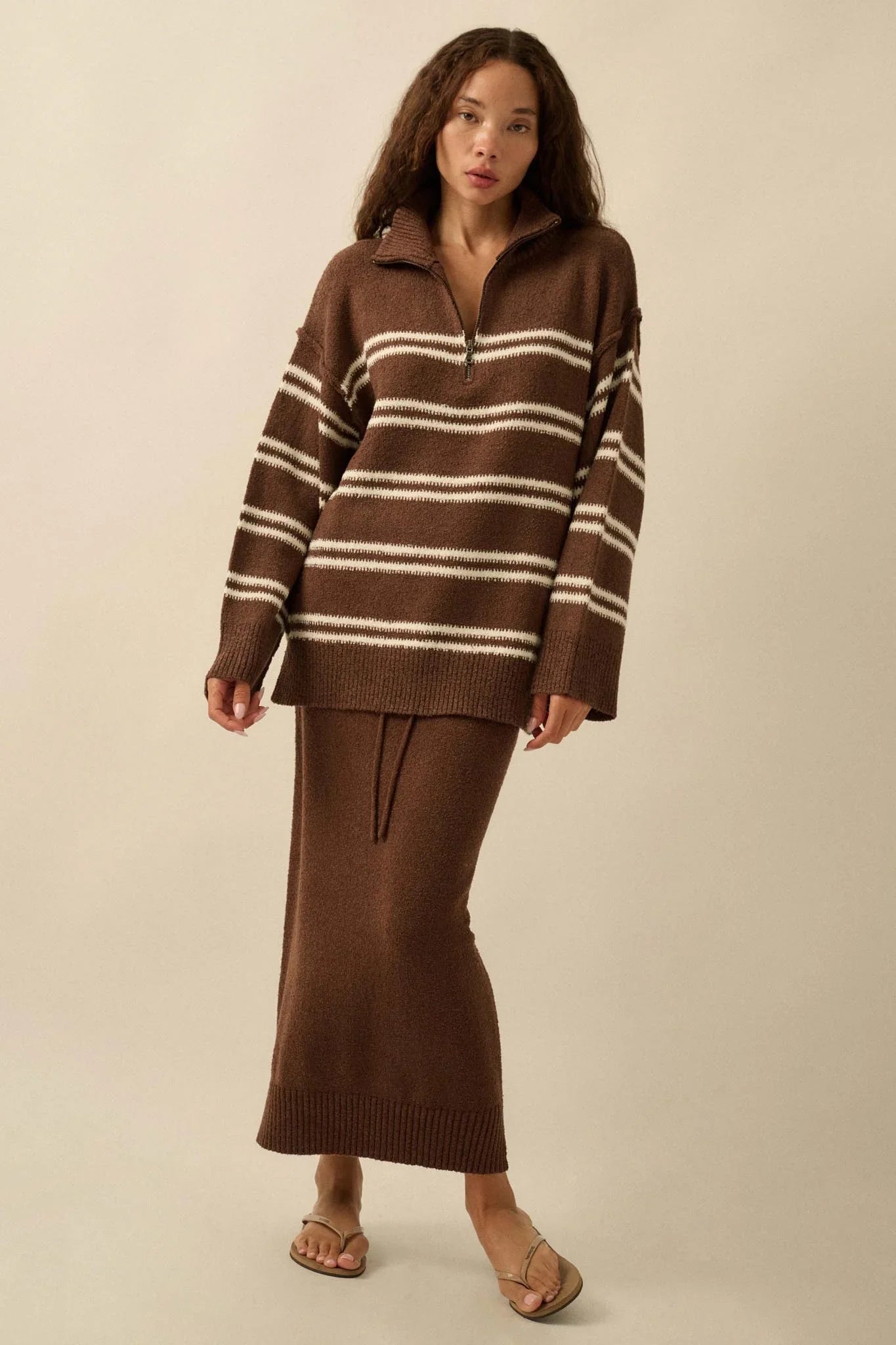 Promise the Label Striped Knit Quarter-Zip Sweater
