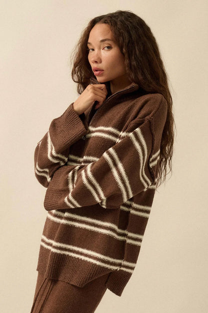 Promise the Label Striped Knit Quarter-Zip Sweater