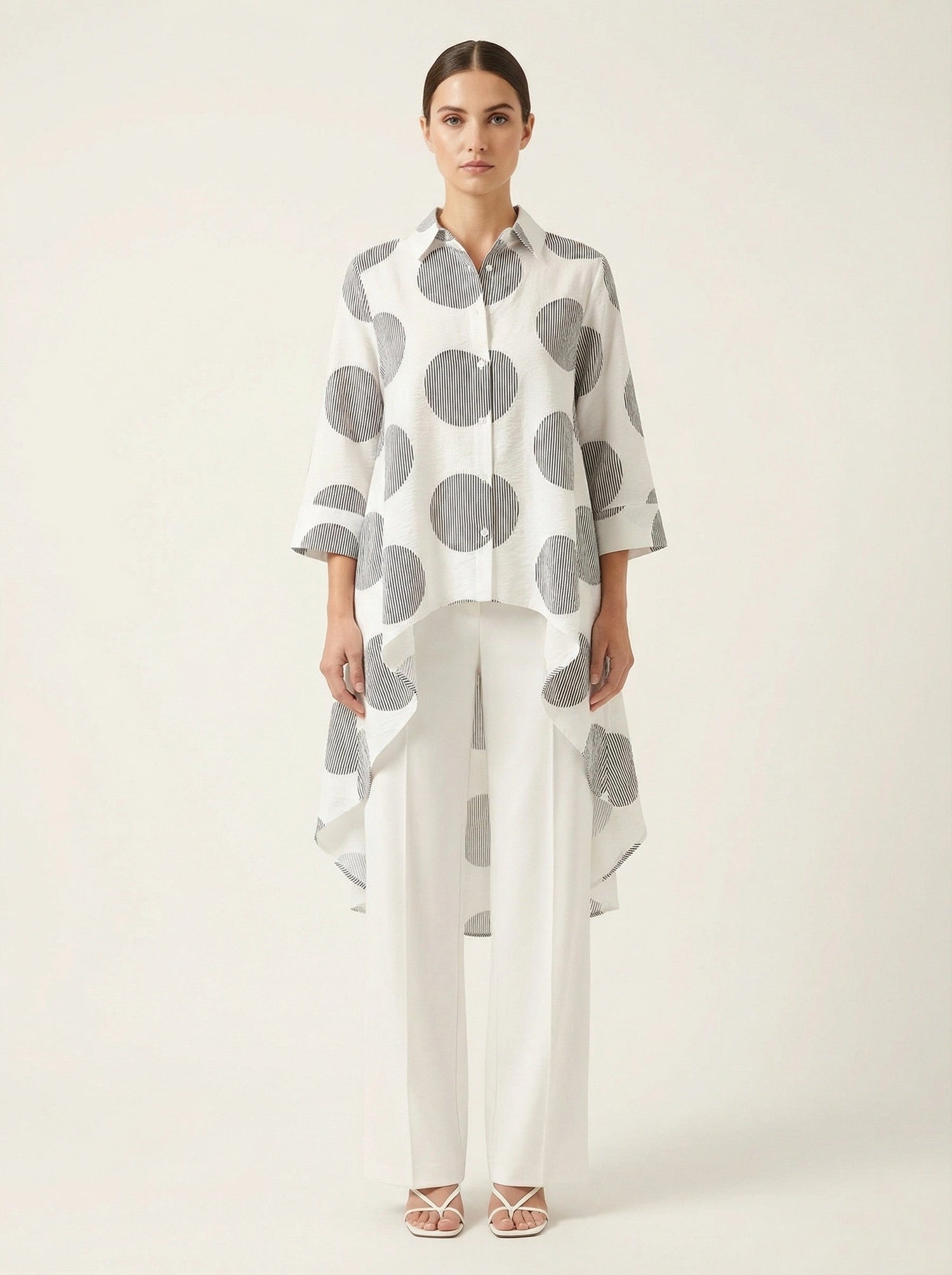 P Luca Milano Womens Geometric Print High-Low Button-Up Shirt, XL