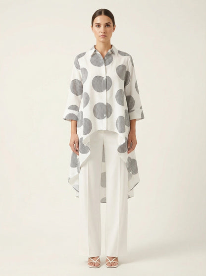 P Luca Milano Womens Geometric Print High-Low Button-Up Shirt, XL