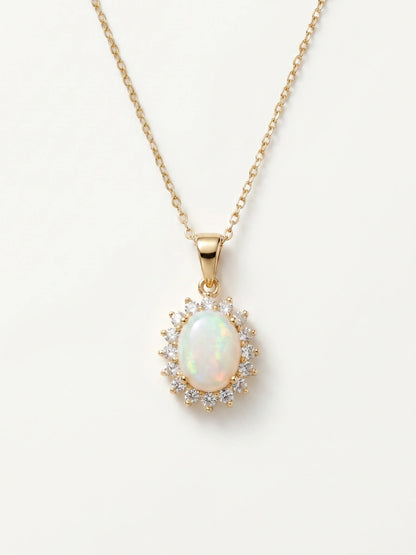 RHmacy Genuine Opal and White Topaz Pendant in 18 k Gold-Plated