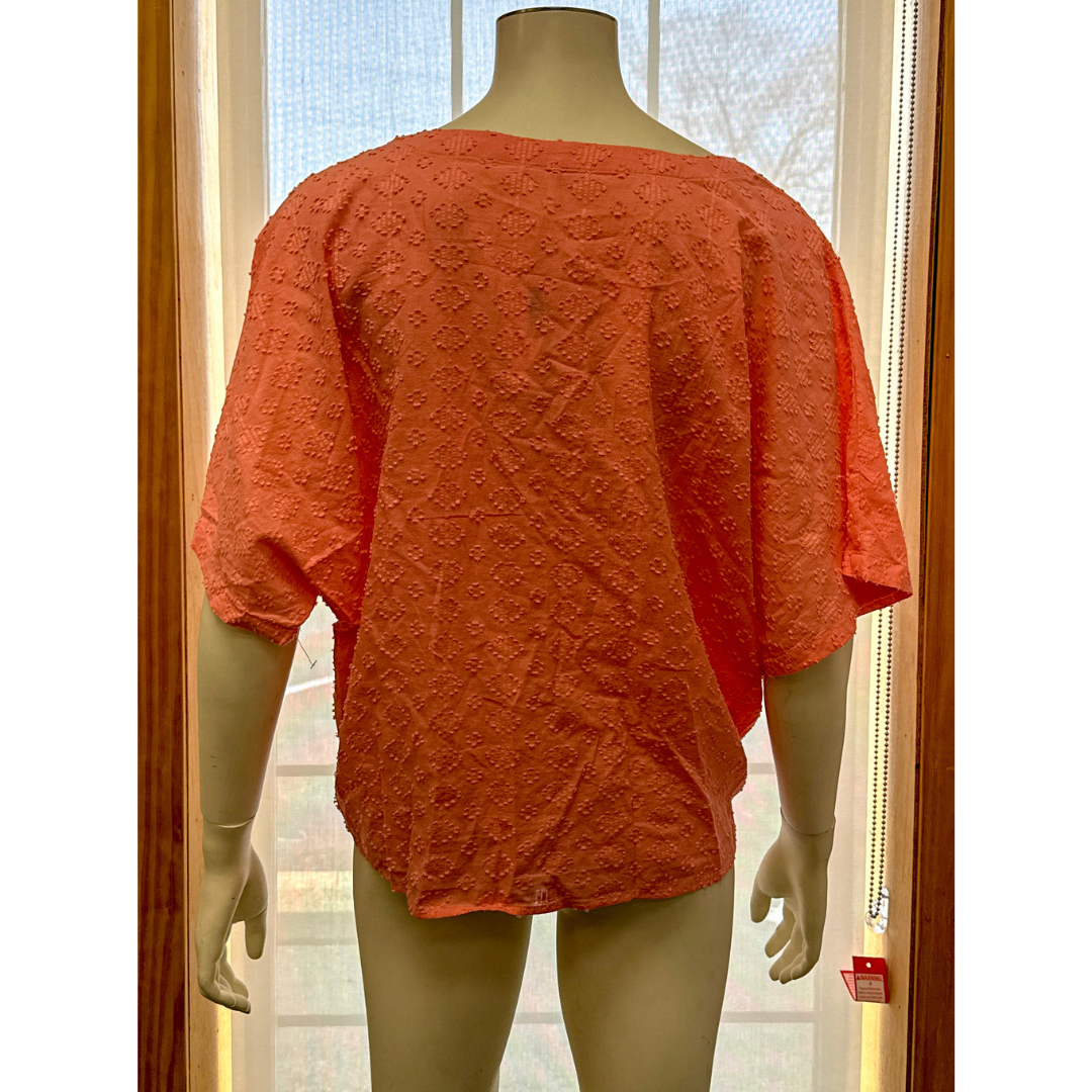 Style &amp; Co Cotton Textured Tie-Front Top-Coral/Size XXL