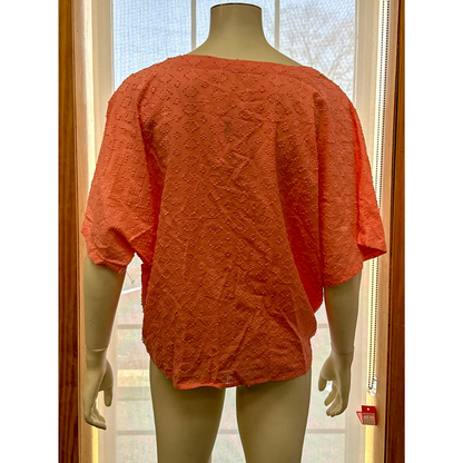 Style &amp; Co Cotton Textured Tie-Front Top-Coral/Size XXL