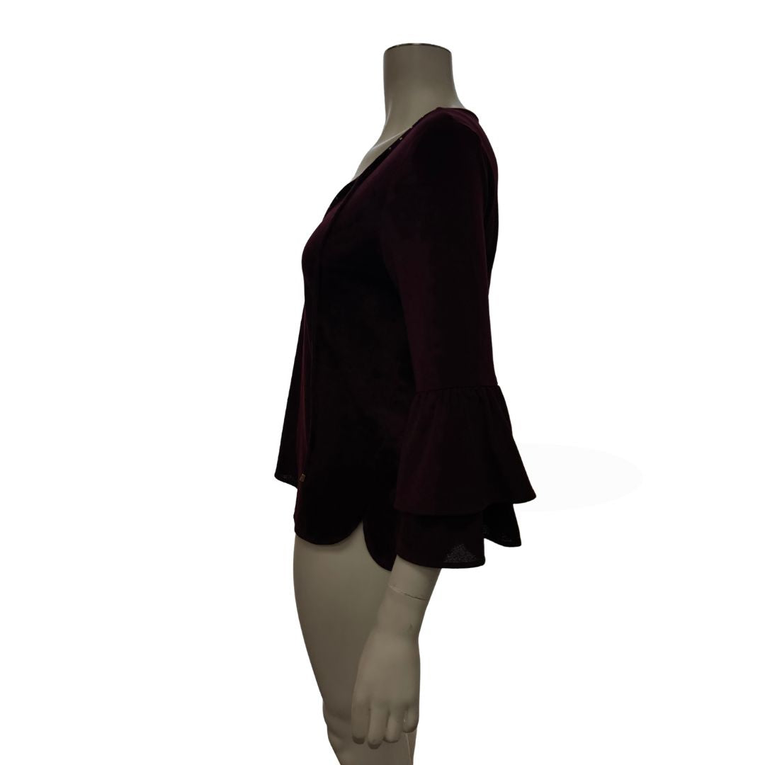 Eci Keyhole Bell-Sleeve Blouse, Size Medium