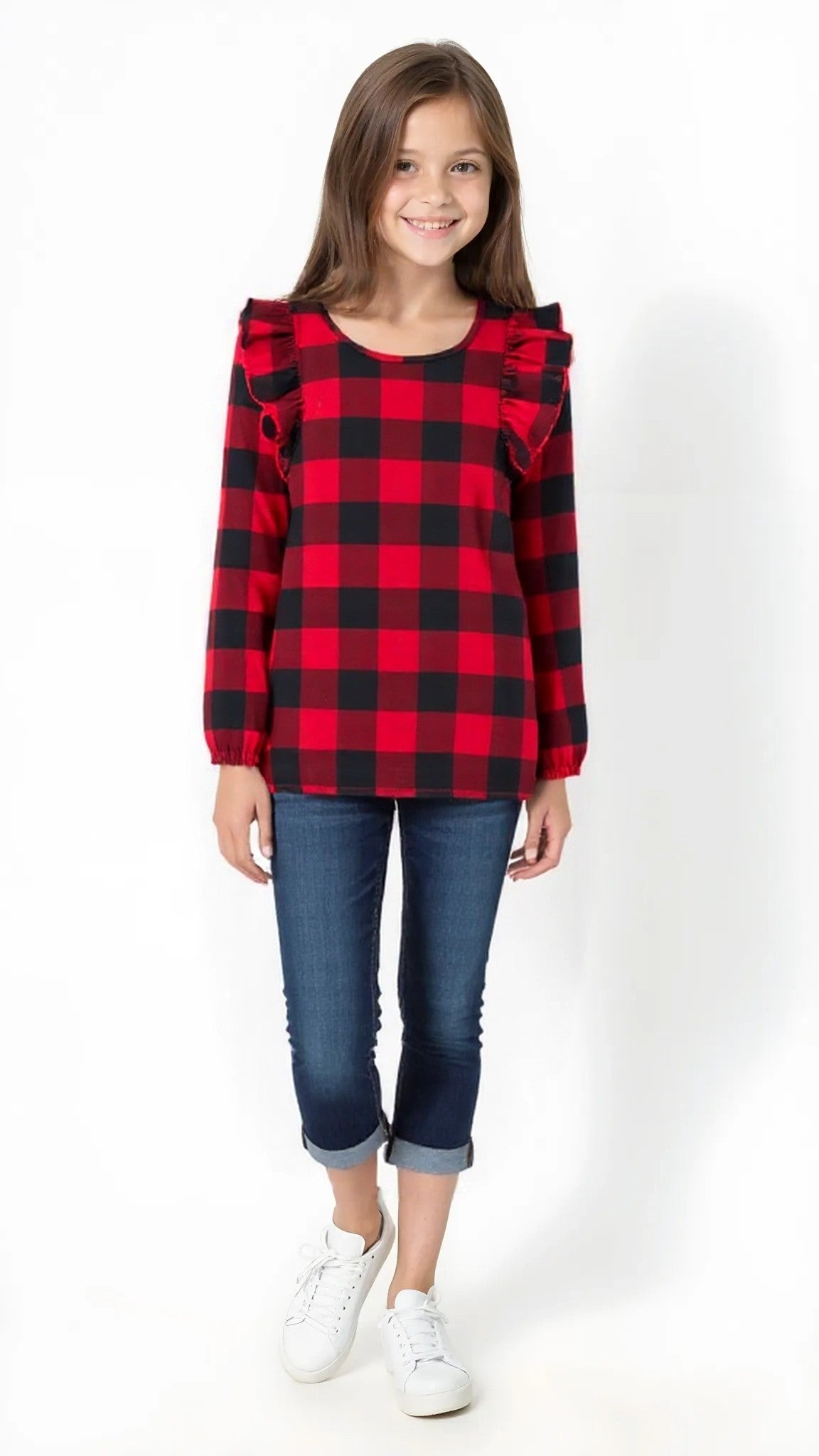 Carters Big &amp; Little Girls Buffalo Check Ruffle Shirt