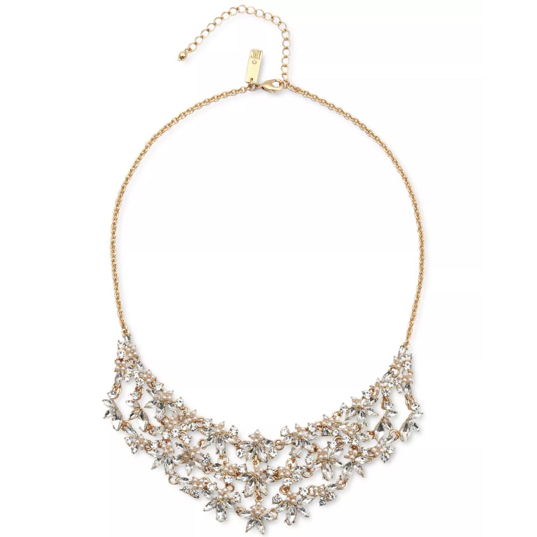 Inc International Concepts Gold-Tone Crystal &amp; Imitation Pearl Flower Statement