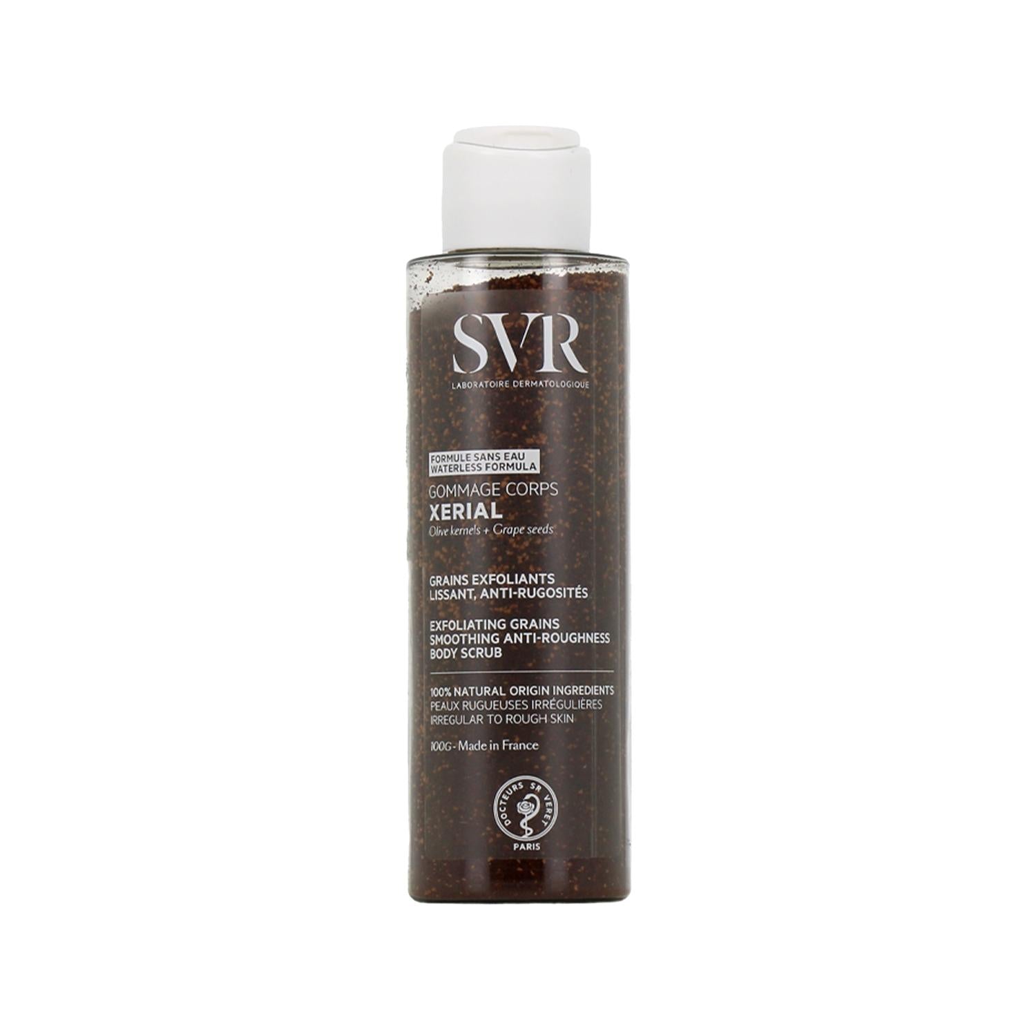 SVR Xerial Body Scrub: Exfoliating &amp; Skin Smoothing Treatment | Gentle Body Exfoliation for Improved Texture &amp; Radiance - 100g