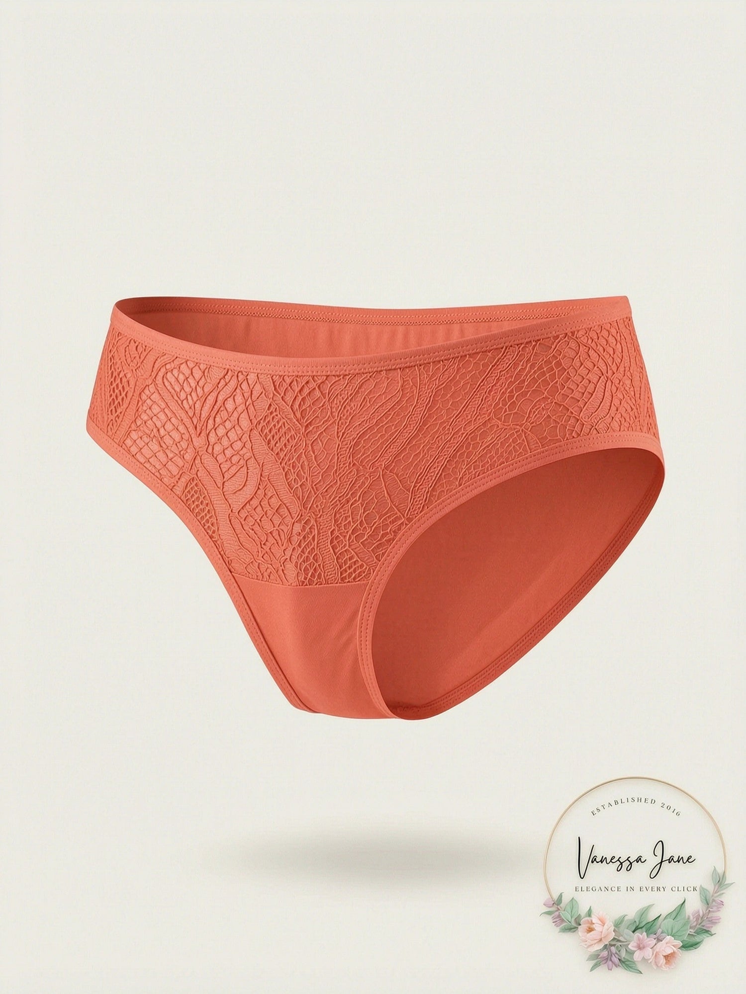 Dreamgirl Stretch Lace Cheeky Hipster Panty W/rushed Back Coral Small