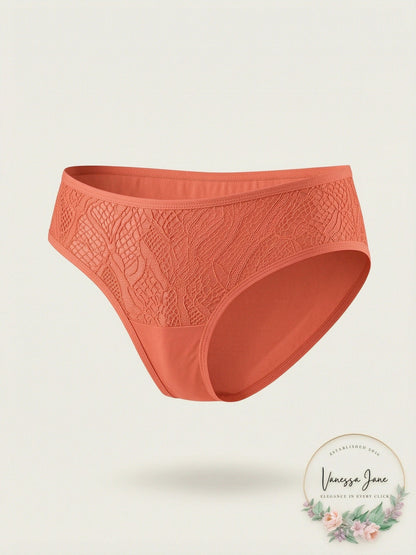 Dreamgirl Stretch Lace Cheeky Hipster Panty W/rushed Back Coral Small
