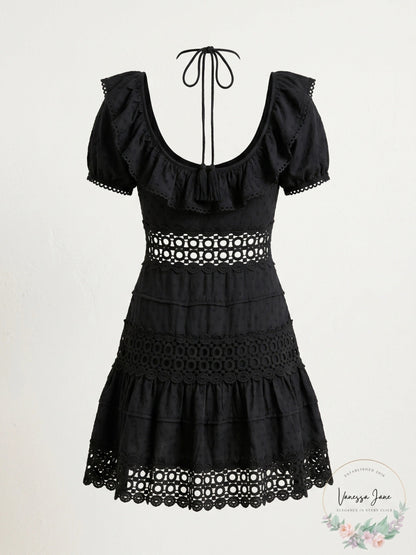 Free People Womens Cruel Intentions Crochet-Lace Mini Dress, Black, Size 2