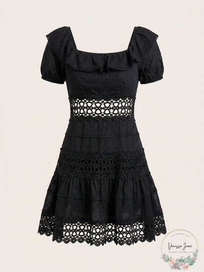 Free People Womens Cruel Intentions Crochet-Lace Mini Dress, Black, Size 2