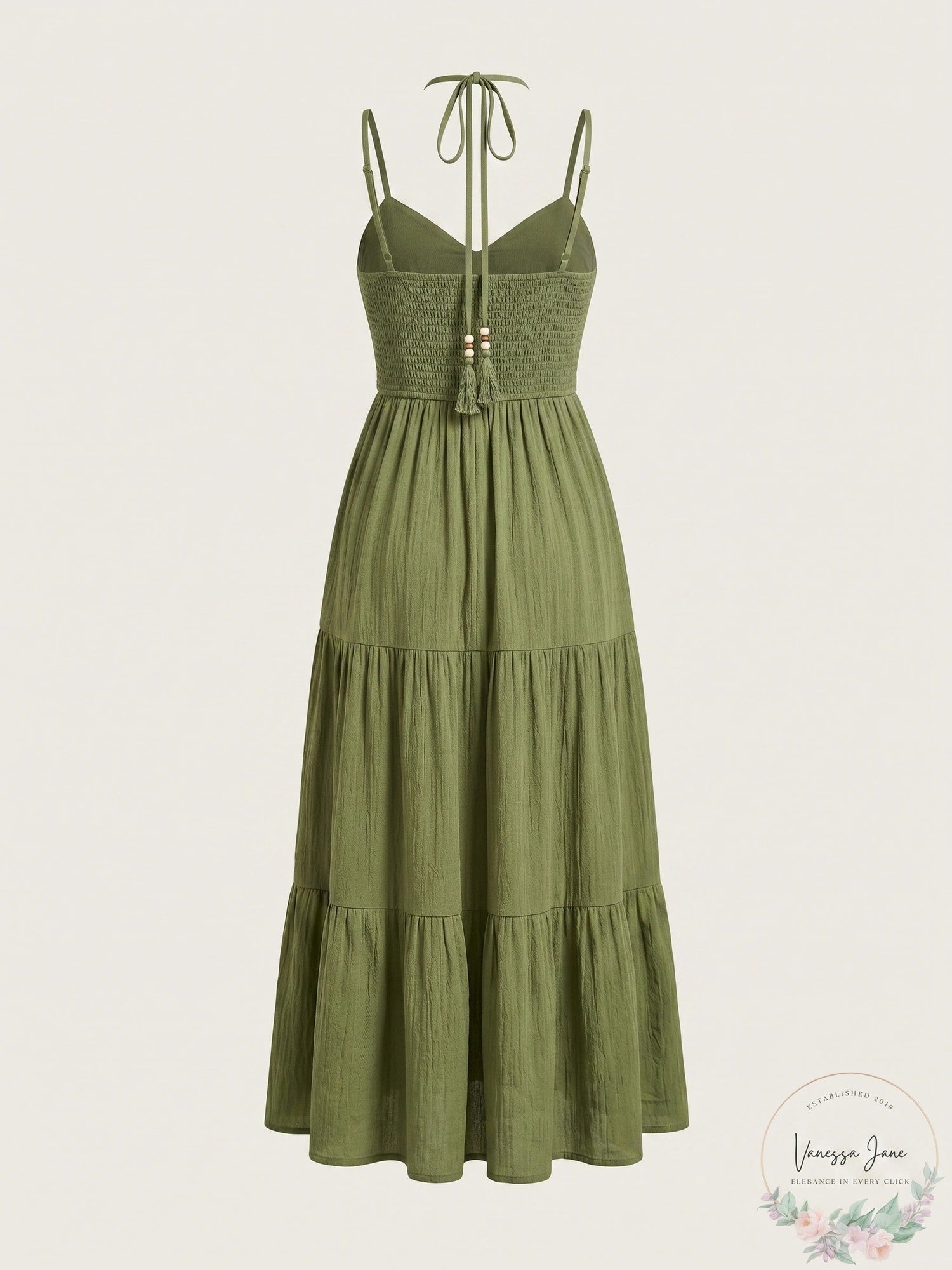 Cupshe Womens Olive Green Notched Neck Halter MIDI Beach Dress, Medium
