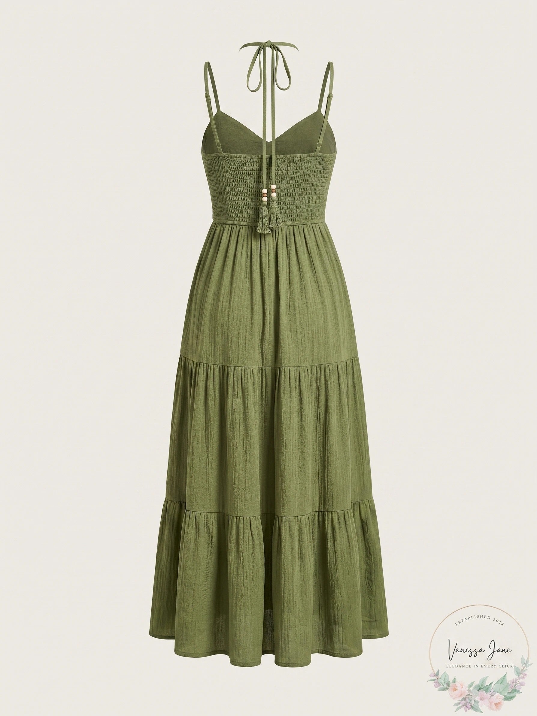 Cupshe Womens Olive Green Notched Neck Halter MIDI Beach Dress, Medium