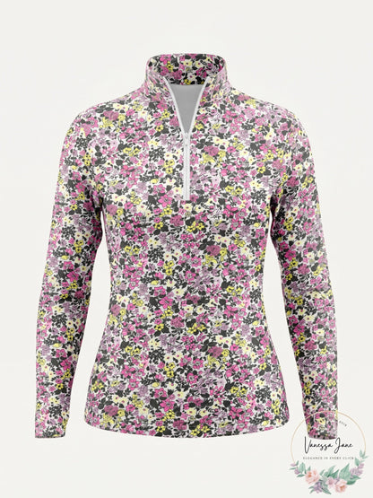 Lands End Womens Long Sleeve Quarter Zip UPF 50 Rash Guard X-Small