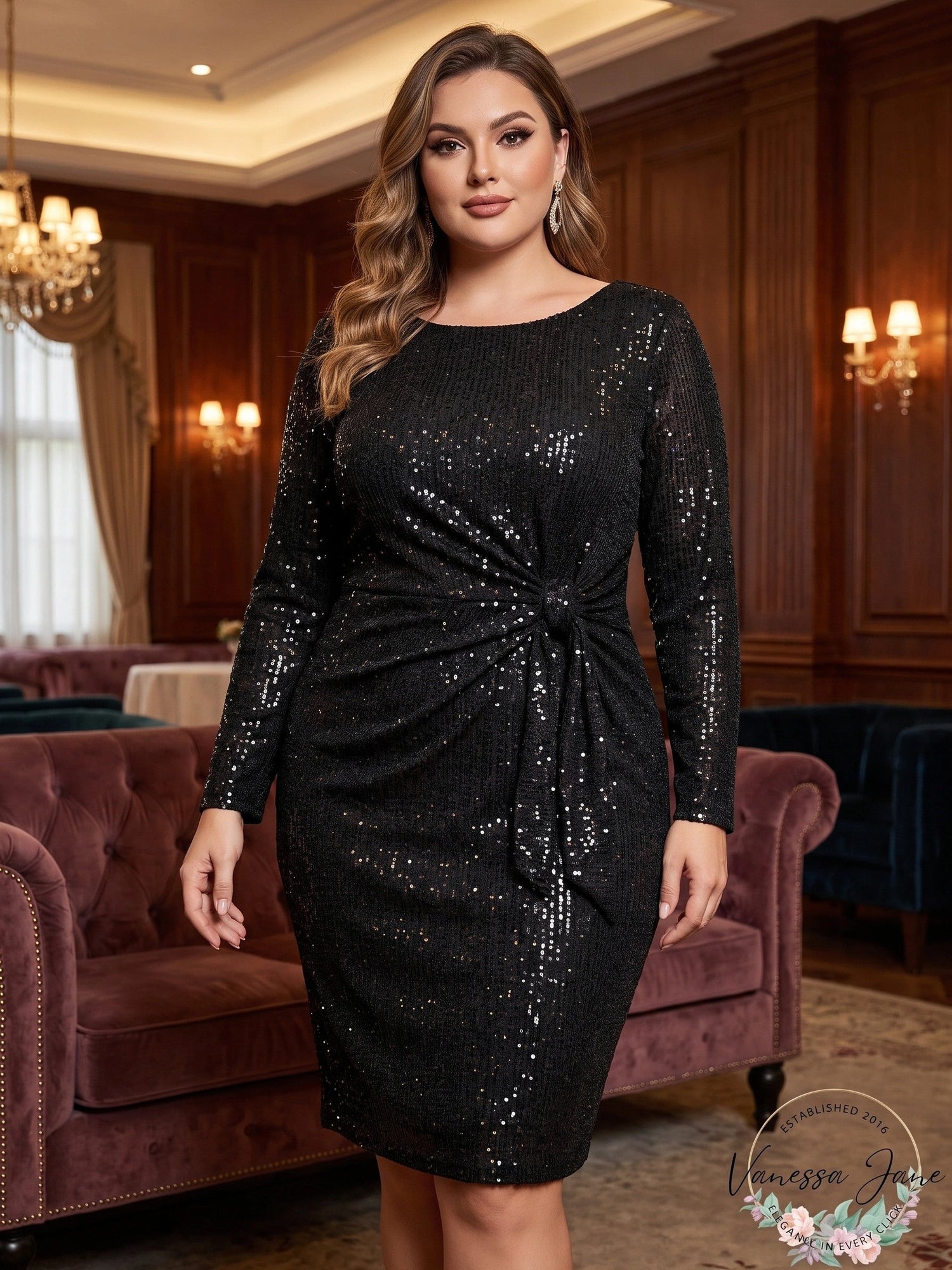 Betsy &amp; Adam Womens Plus Sequined Jewel Neck Dress