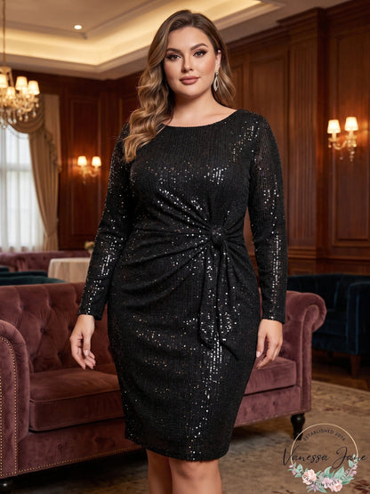 Betsy &amp; Adam Womens Plus Sequined Jewel Neck Dress