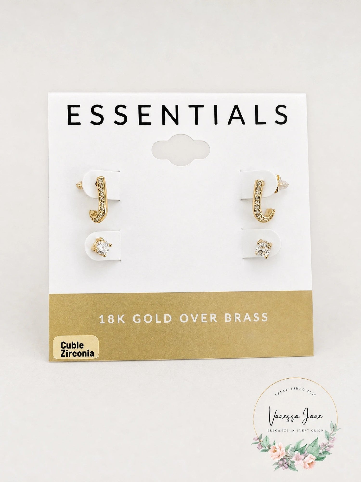 And Now This Cubic Zirconia Crystal Studs and J Hoop Duo Earring Set