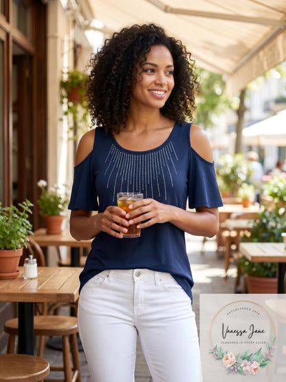 Star Vixen Womens Cold-Shoulder Top