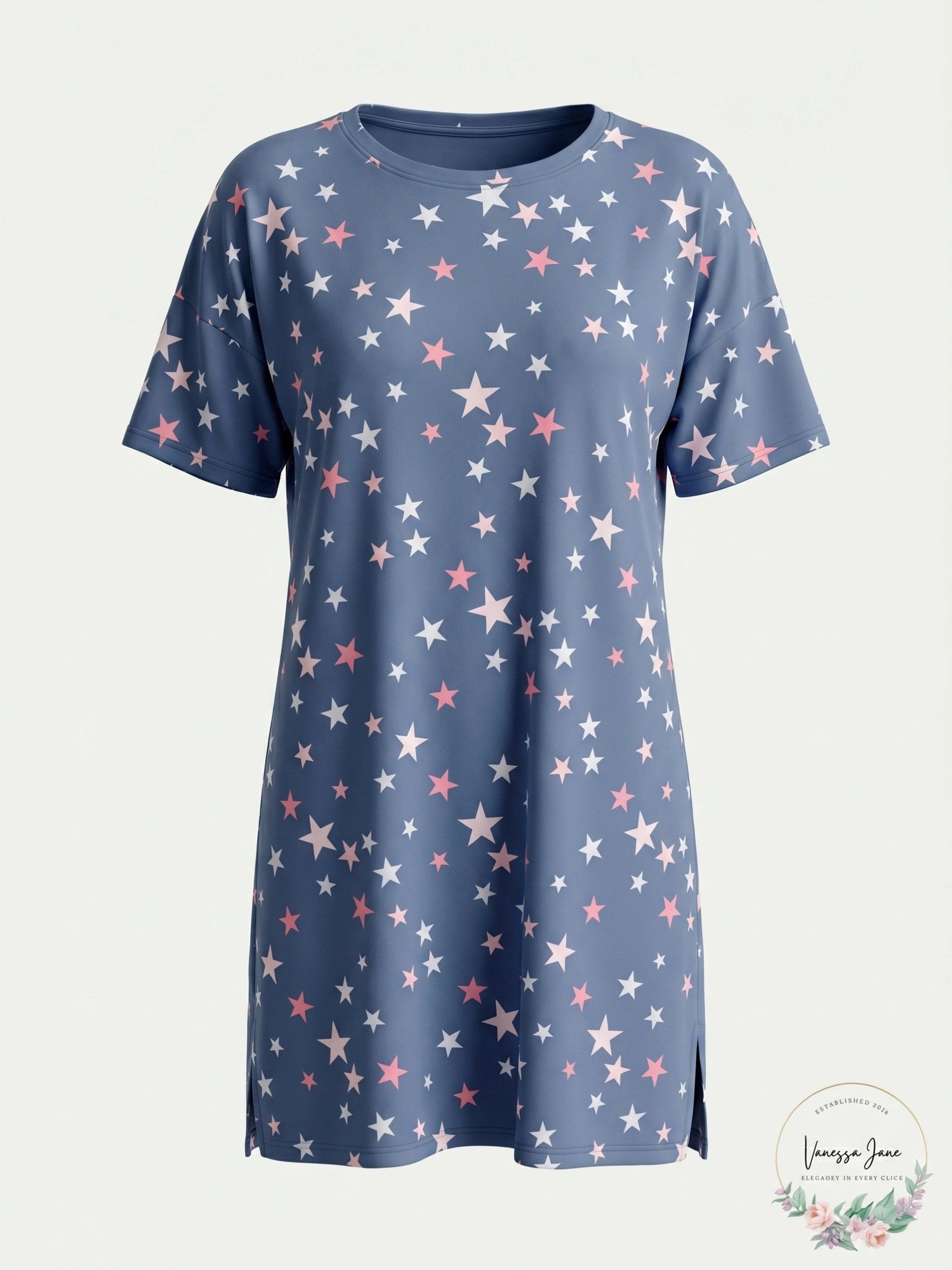 Roudelain Short Sleeve Sleep Shirt Nightgown, Size Large