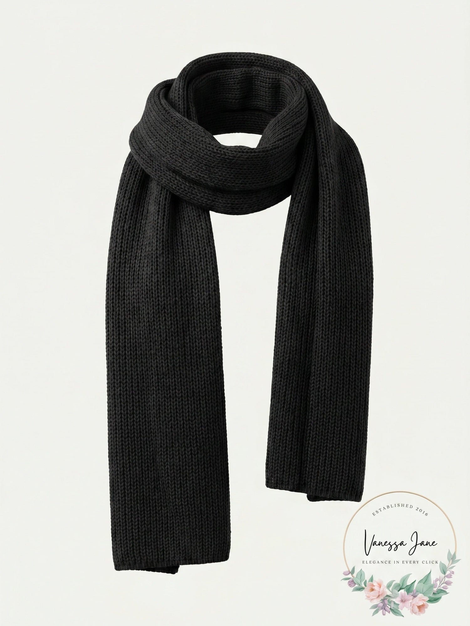 Style and Co Womens One Size Ribbed Solid Knit Sweater Scarf Black