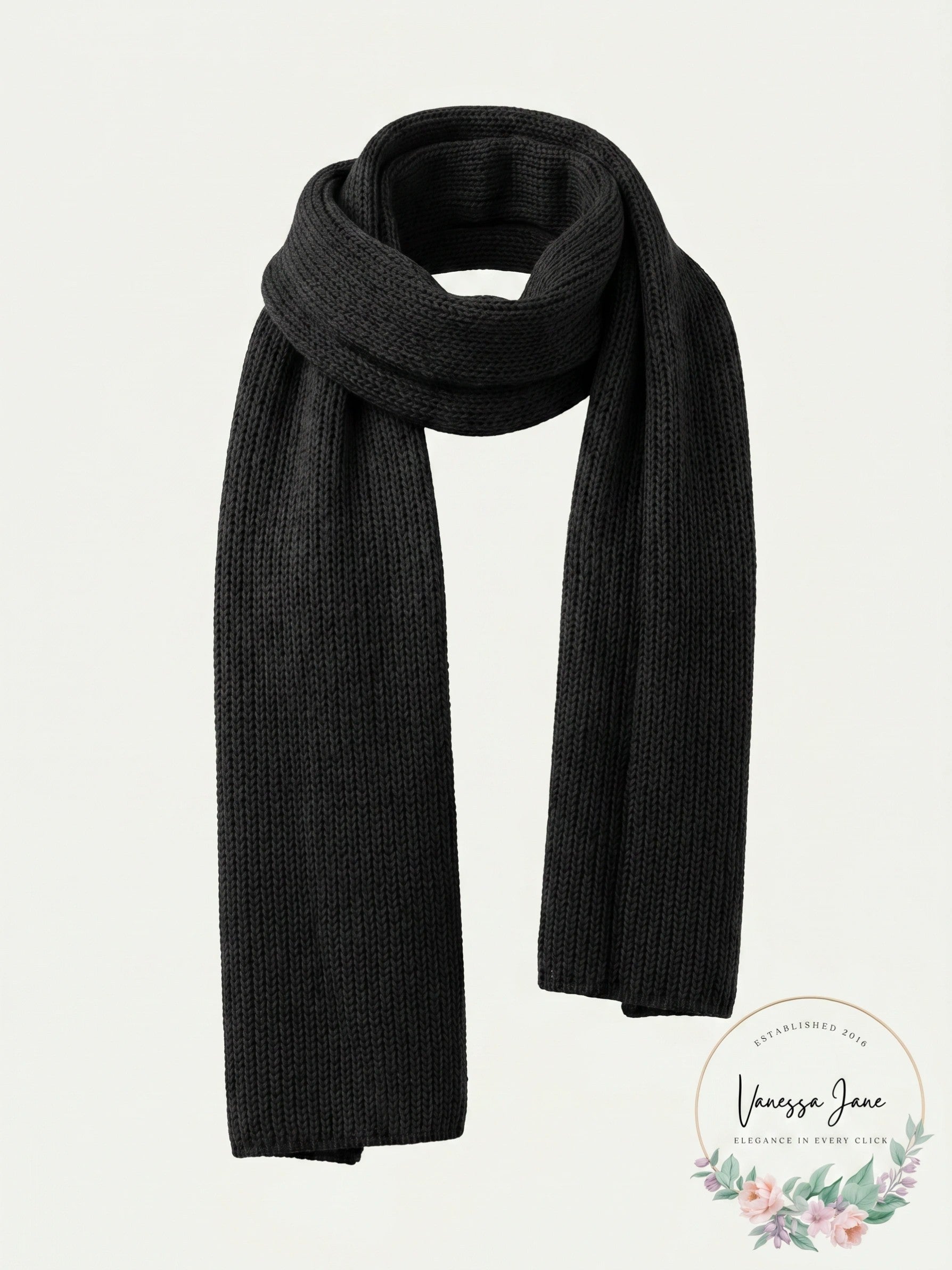 Style and Co Womens One Size Ribbed Solid Knit Sweater Scarf Black