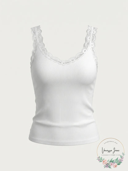 Aqua Knit Lace Trim Camisole Top, Size Large