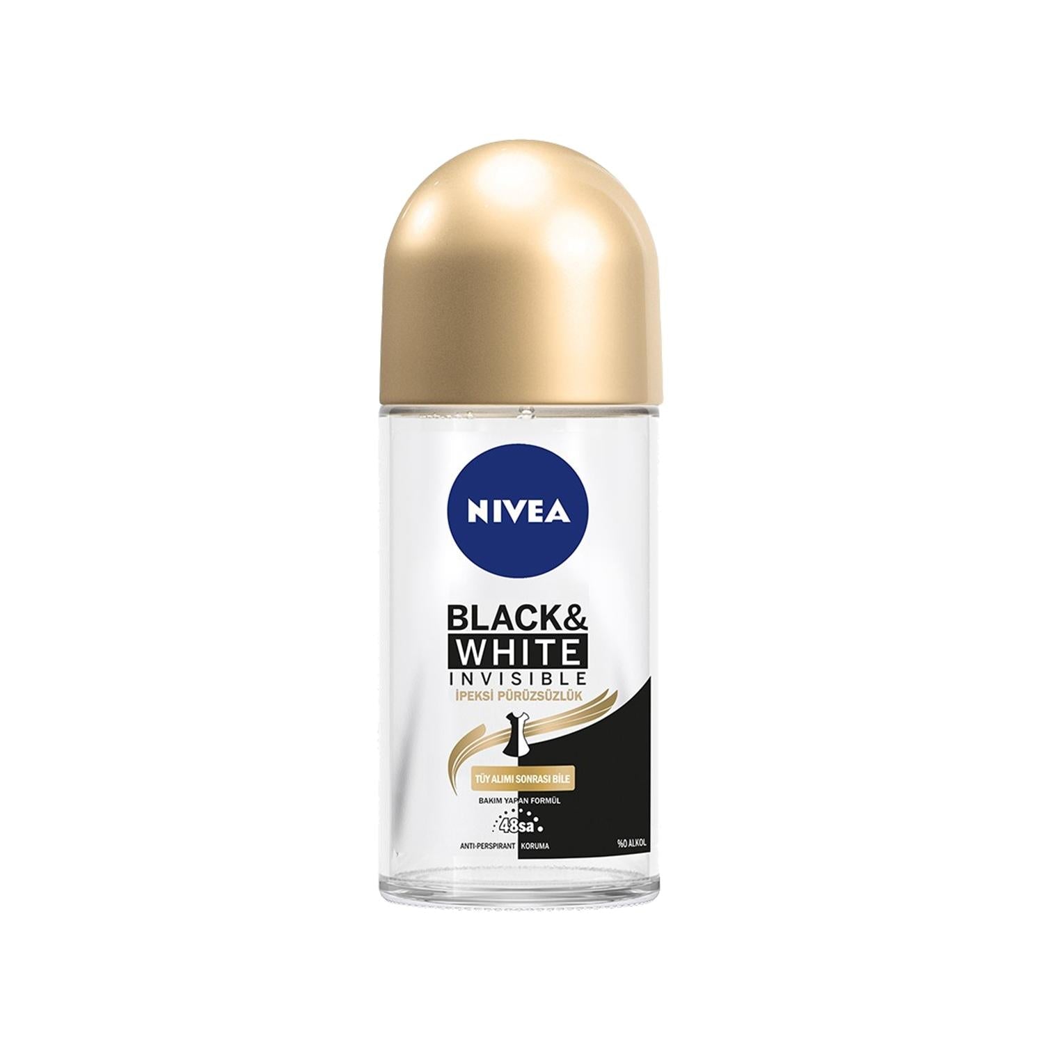 Nivea Invisible Black&amp;White Roll-On Deodorant 50 ml - Silky Smooth Antiperspirant for Women and Men