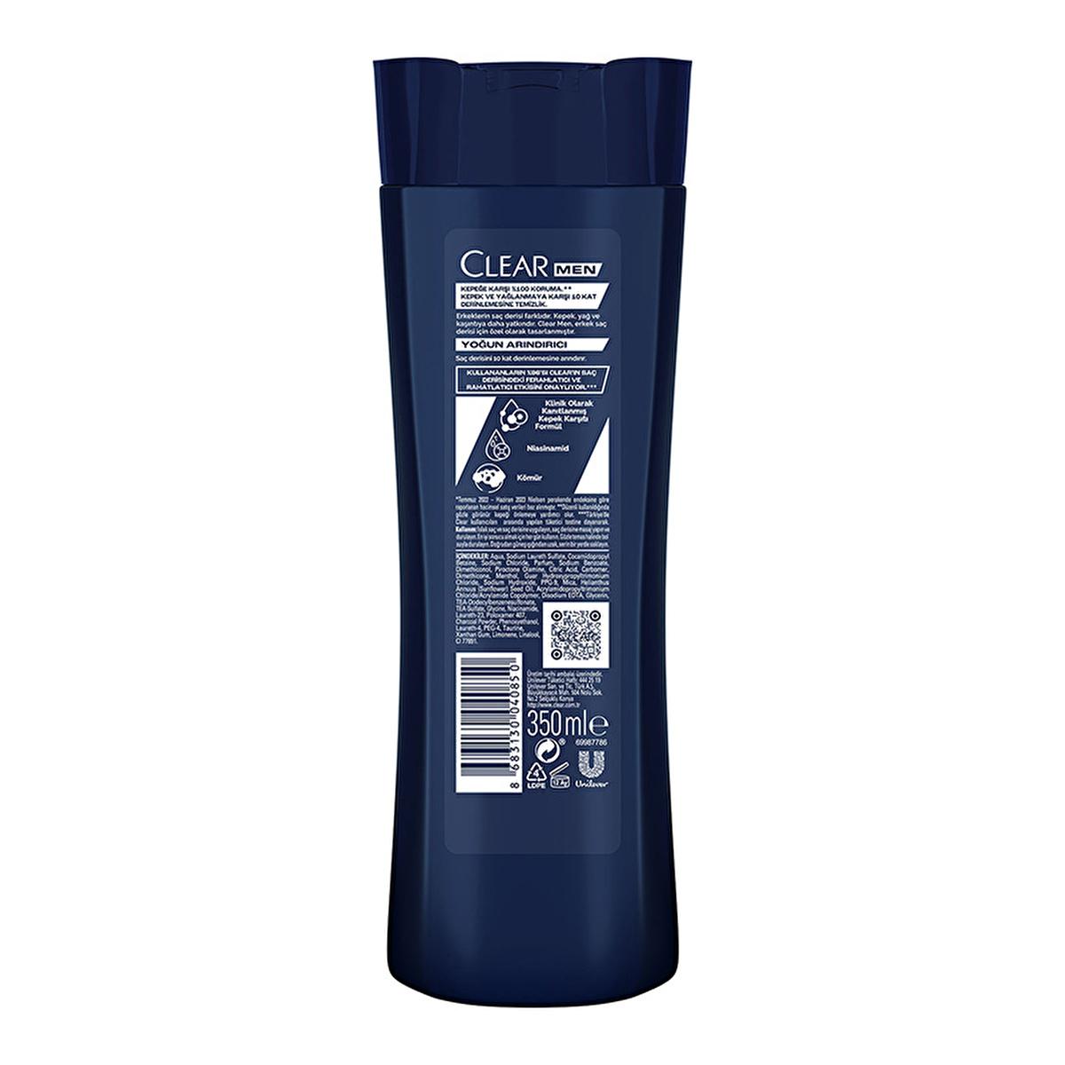 Clear Men: Intense Clean Anti-Dandruff Charcoal Shampoo - Deeply Cleanses Oily, Itchy Scalp &amp; Controls Dandruff for Men - 11.83 fl oz