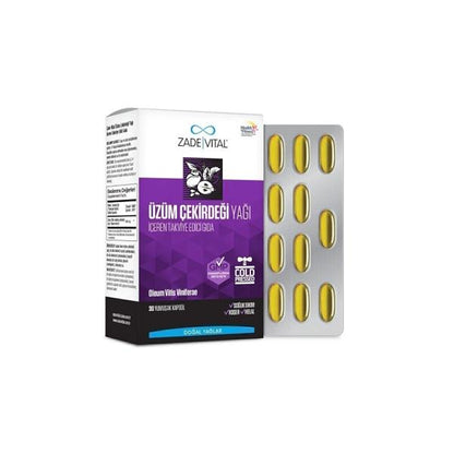 Zade Vital Grape Seed Oil 500mg - 30 Capsules: Natural Antioxidant, Cold-Pressed Beauty &amp; Health Supplement