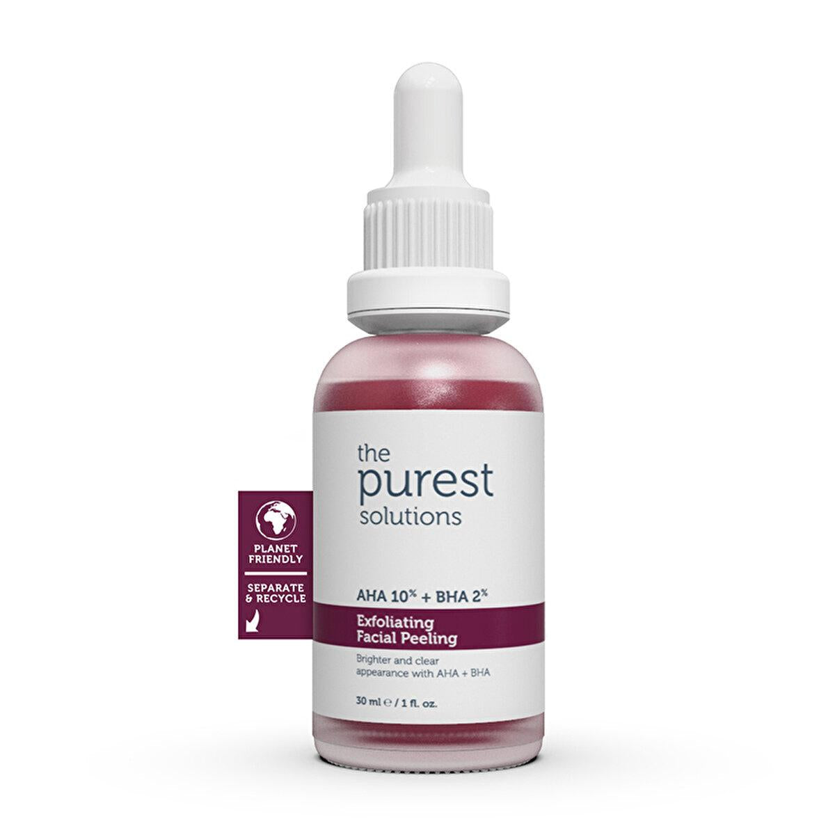The Purest Solutions Exfoliating Face Serum with AHA 10% + BHA 2% - Improves Skin Tone &amp; Reduces Acne Scars - 1.01 fl oz
