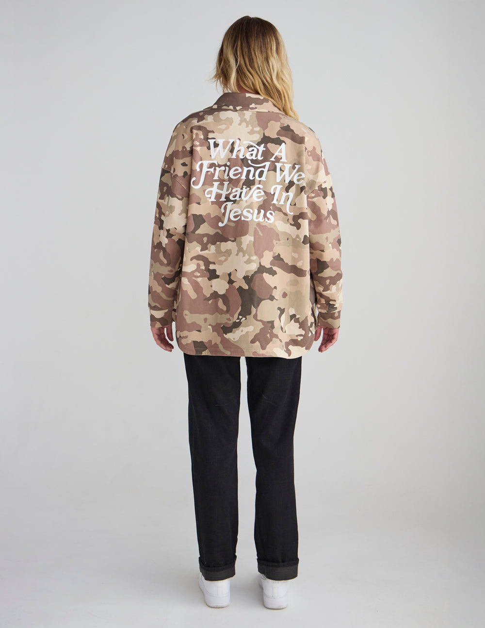 What a Friend in Jesus Camo Shacket