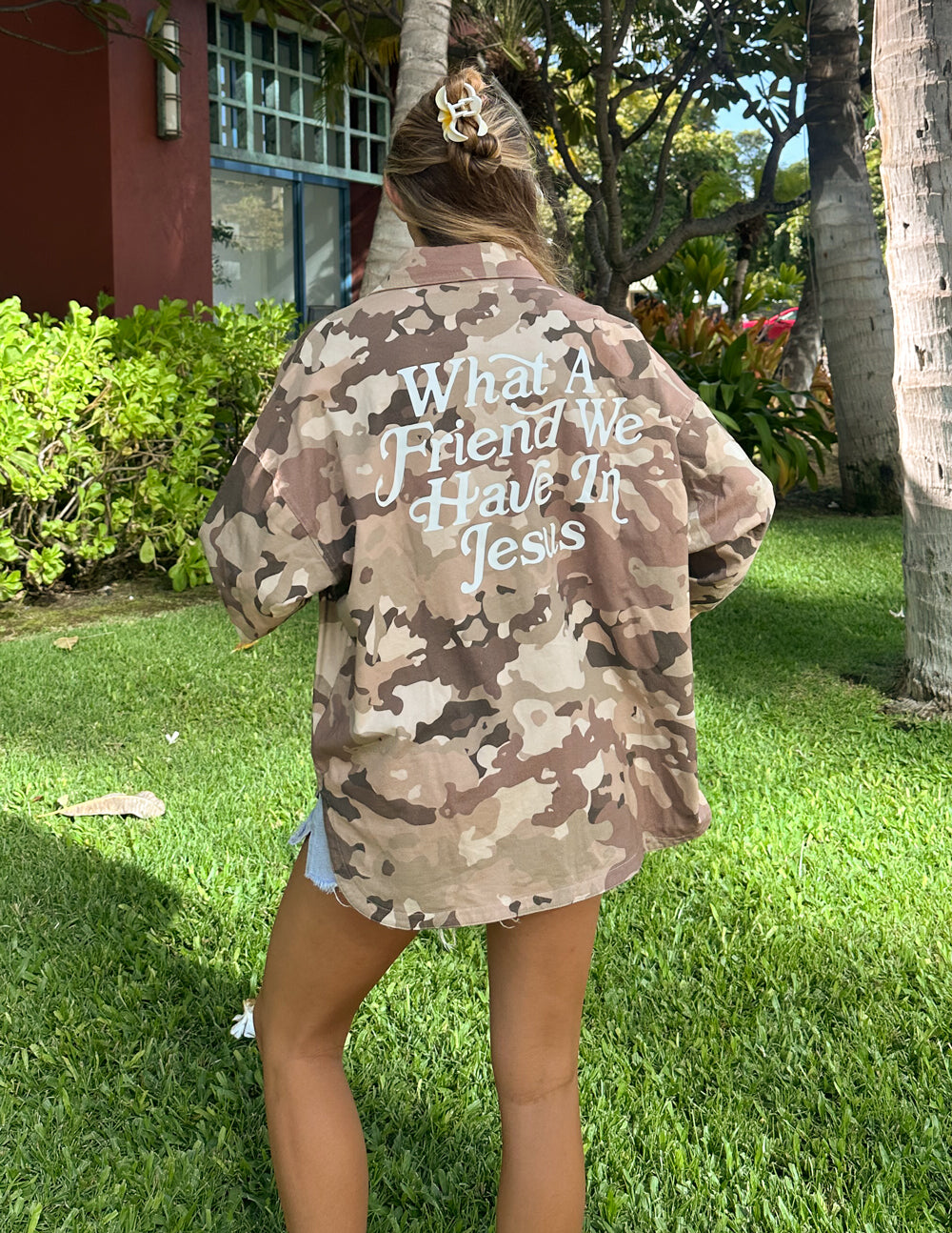 What a Friend in Jesus Camo Shacket