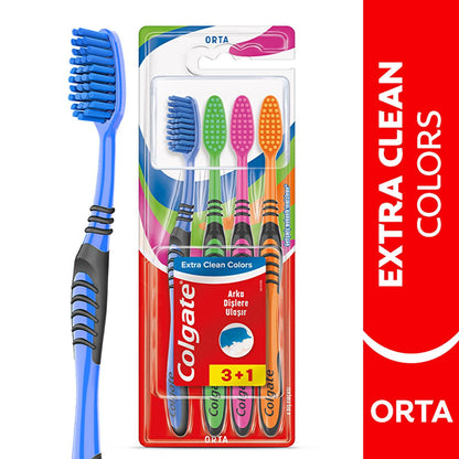 Colgate Manual Toothbrush with Tongue Cleaner - Extra Clean Colors for Effective Oral Hygiene