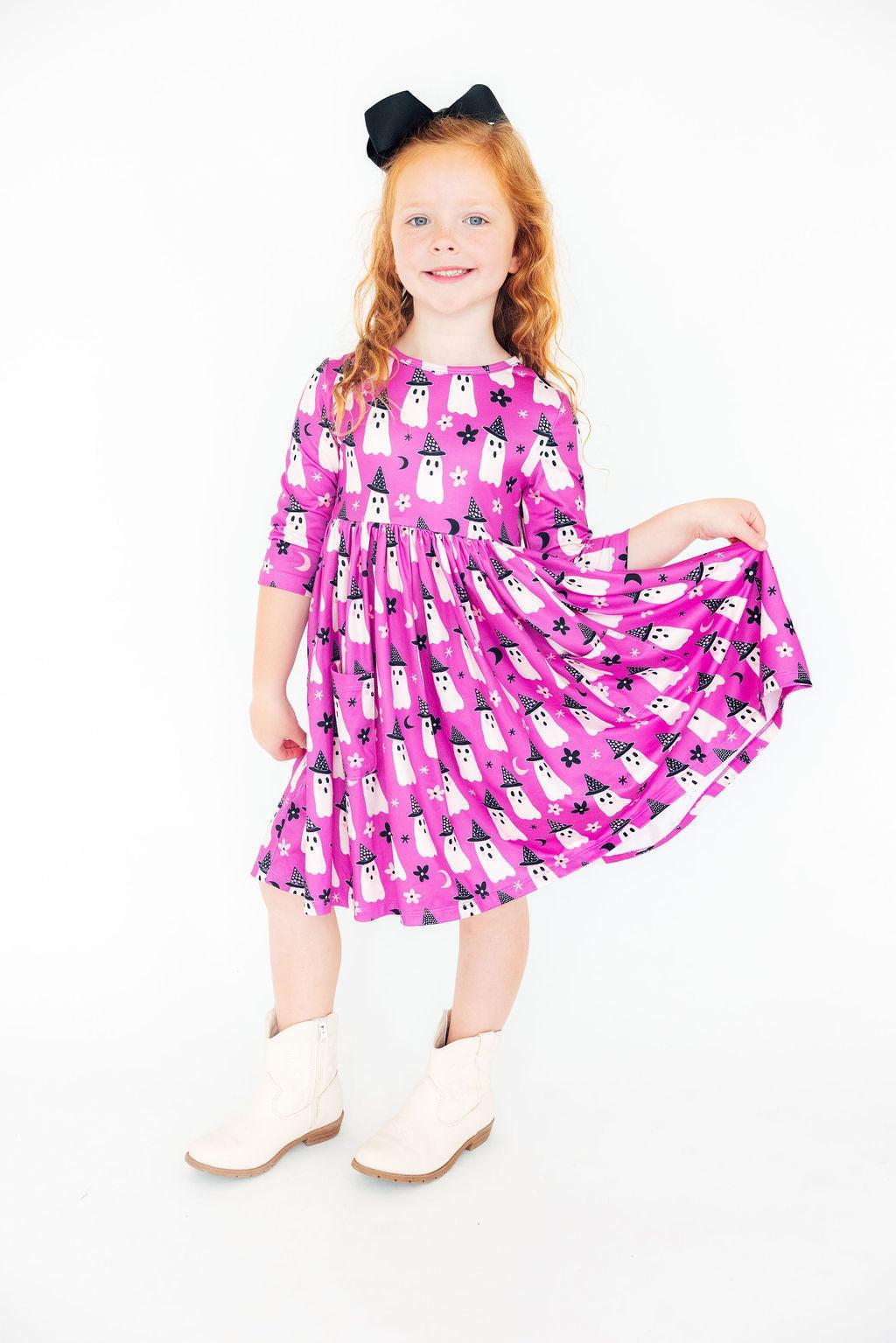 Witches Boo 3/4 Sleeve Pocket Twirl Dress