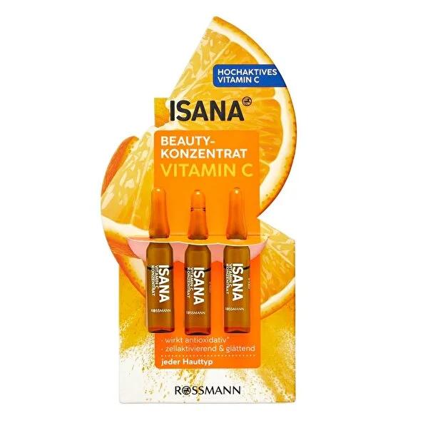 Isana Vitamin C Serum Ampoules: Hydrate, Brighten &amp; Smooth Skin - Hyaluronic Acid &amp; Grapefruit Extract - Vegan &amp; Dermatologically Tested