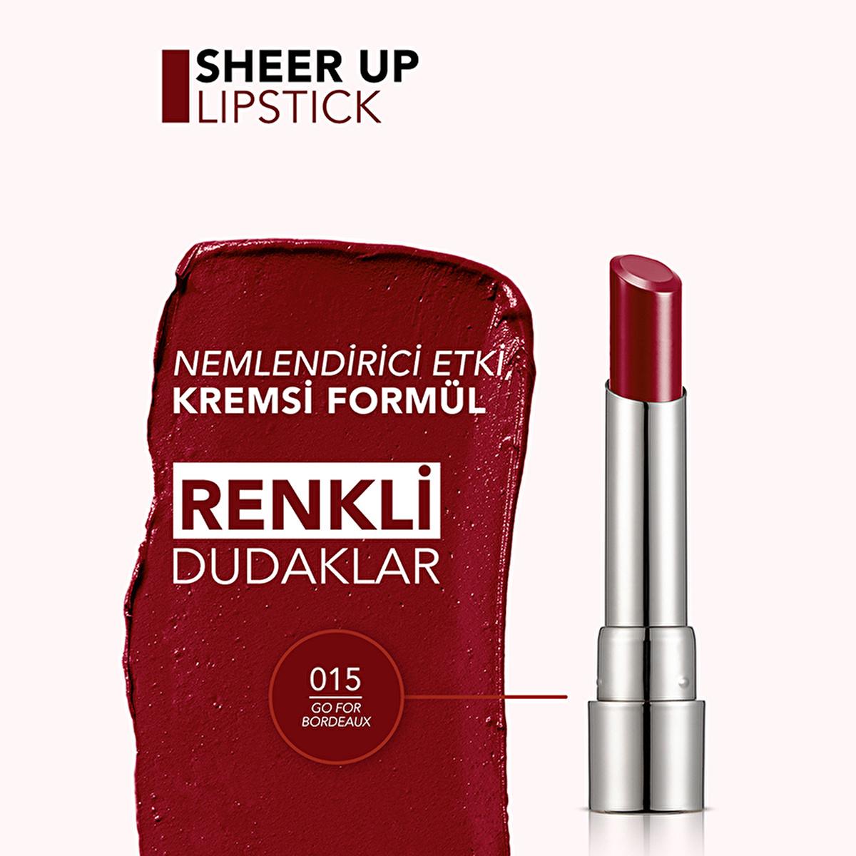 Flormar Sheer Up: Hydrating &amp; Semi-Transparent Lipstick for Natural, Glossy Lips | Moisturizing, Lightweight Formula in Go For Bordeaux