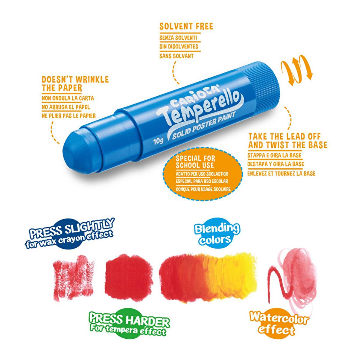 Carioca Tempera Stick Paint Set - 12 Vibrant Colors, Washable &amp; Easy to Use for Kids