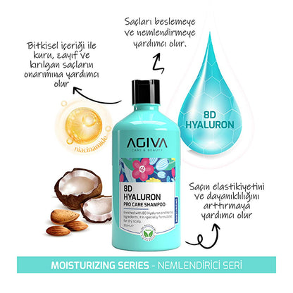 Agiva 8D Hyaluron Hair Care Set: Intense Hydration, Detangling Leave-In Conditioner - Dry &amp; Damaged Hair Repair