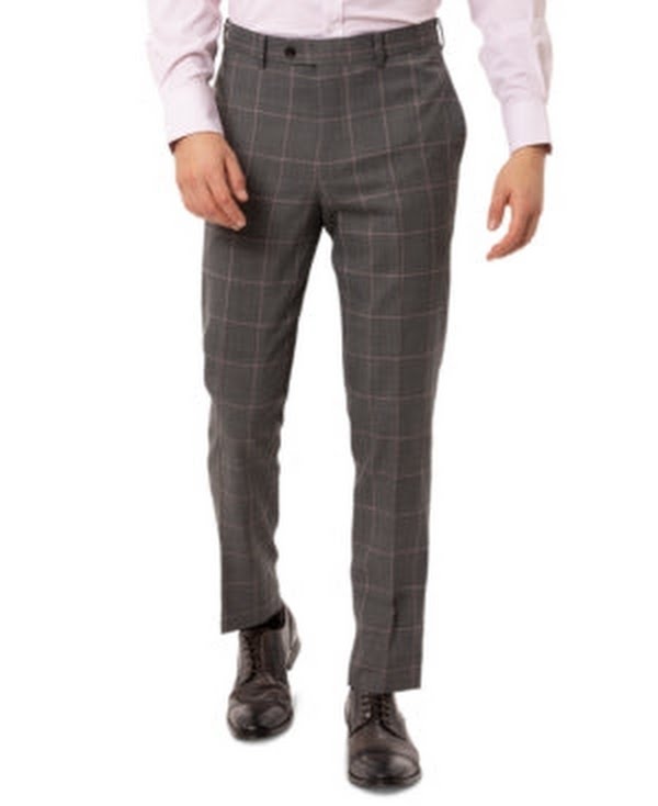 Tallia Mens Gray Windowpane Plaid Slim Pants, 30X30
